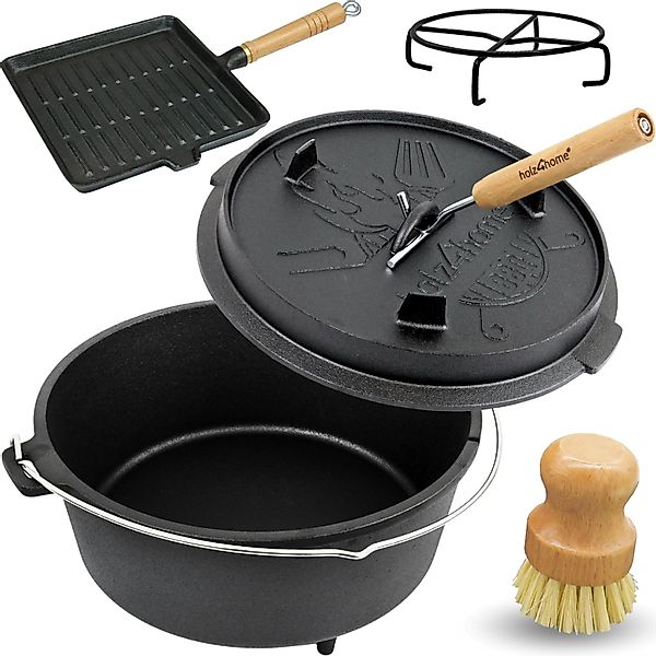 holz4home Dutch Oven Set 6teilig Eingebrannter Feuertopf 9L aus Gusseisen I günstig online kaufen