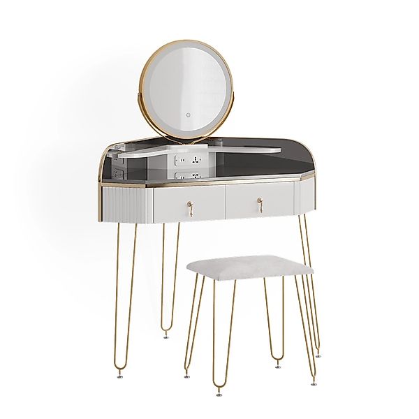 Vicco Schminktisch Amira, Weiß Hochglanz/Grau, 99cm mit LED Spiegel, Hocker günstig online kaufen