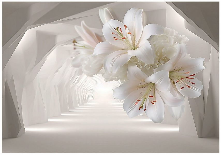 Wallarena Fototapete 3D Tunnel Weiß Blumen Vlies Tapete Wohnzimmer Schlafzi günstig online kaufen