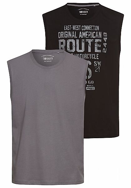 Mans World Muscleshirt, (2er-Pack), ärmellos, bedruckt, Rundhalsausschnitt, günstig online kaufen