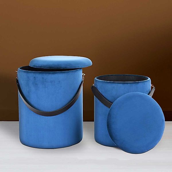 Samt Hocker Set in Blau Truhe (zweiteilig) günstig online kaufen