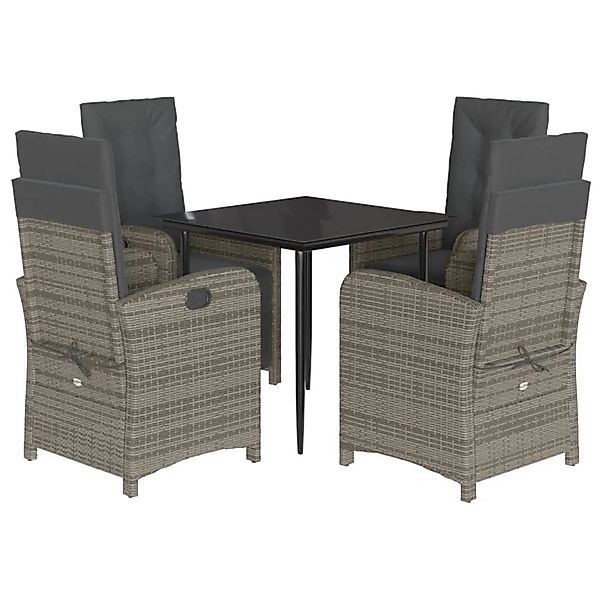vidaXL 5-Tlg Garten-Essgruppe mit Kissen Grau Poly Rattan 3212557 günstig online kaufen