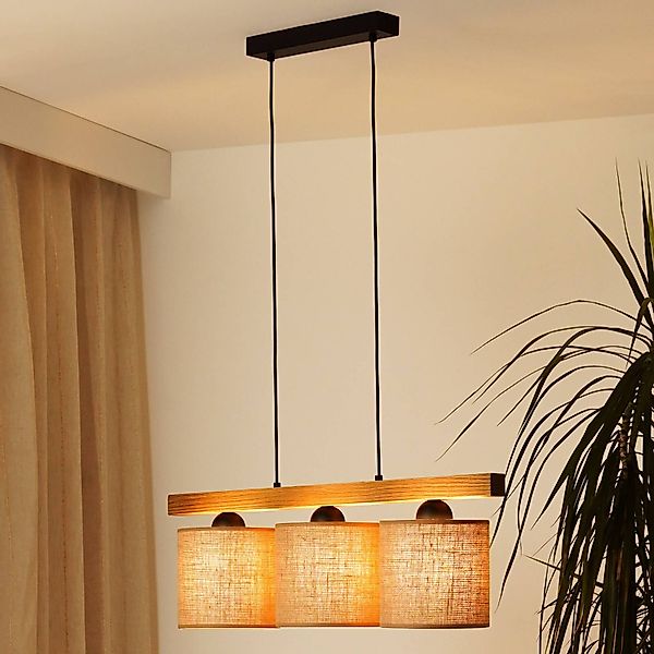 Pendellampe Forest, Holz hell/schwarz, Jute natur, 3-fl. günstig online kaufen