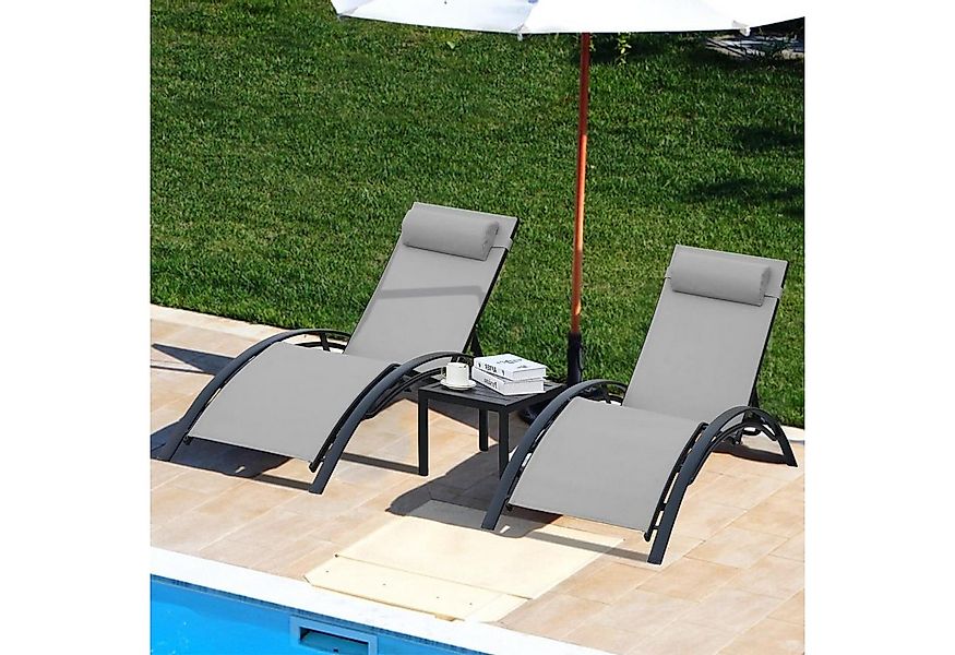 TLGREEN Gartenliege 2er Aluminium Sonnenlieg mit Tisch, 2er Lounge Sonnenli günstig online kaufen