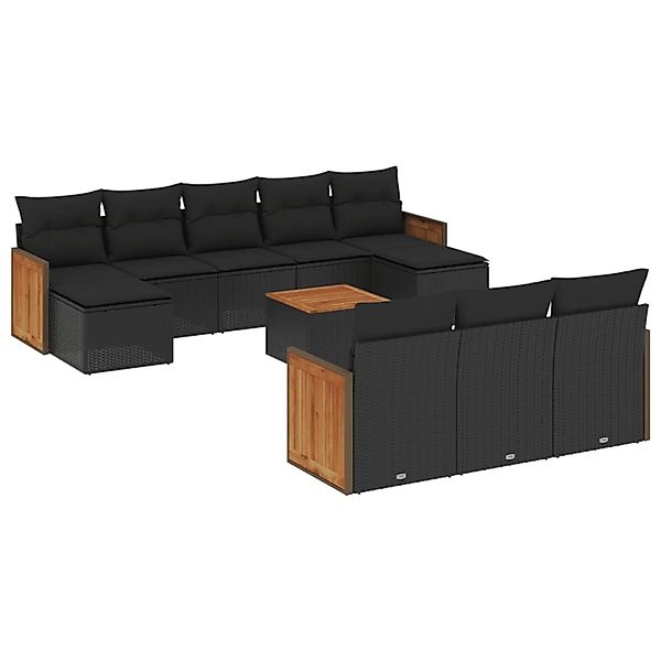 vidaXL 11-Tlg Garten-Sofagarnitur mit Kissen Schwarz Poly Rattan 3228099 günstig online kaufen