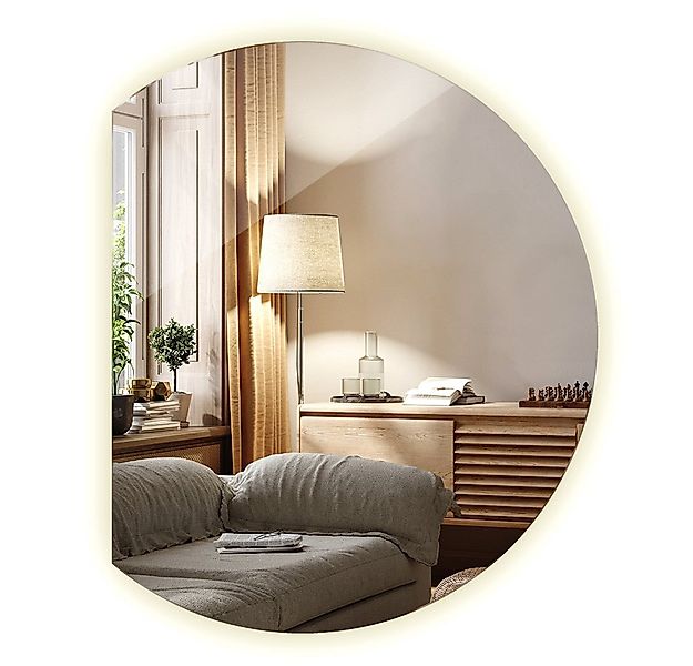 Tulup LED-Lichtspiegel Runder Abgeschrägter LED-Badezimmerspiegel (Neutralw günstig online kaufen