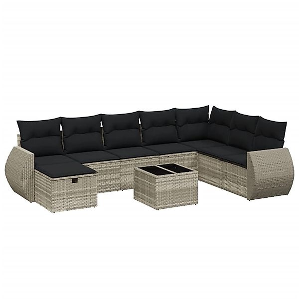 vidaXL 9-Tlg Garten-Sofagarnitur mit Kissen Hellgrau Poly Rattan 3264218 günstig online kaufen