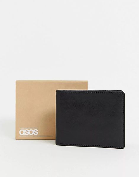 ASOS DESIGN – Schwarze Leder-Brieftasche mit internem Münzfach günstig online kaufen