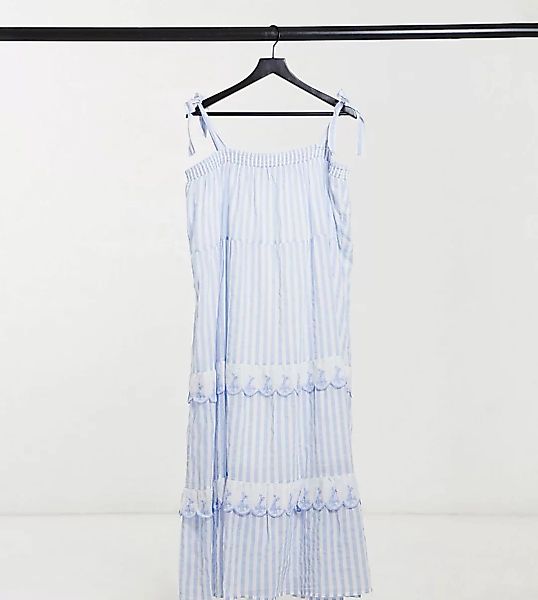 Cotton:On Curve – Blau gestreiftes Kleid mit Rüschensaum und Schnürung günstig online kaufen