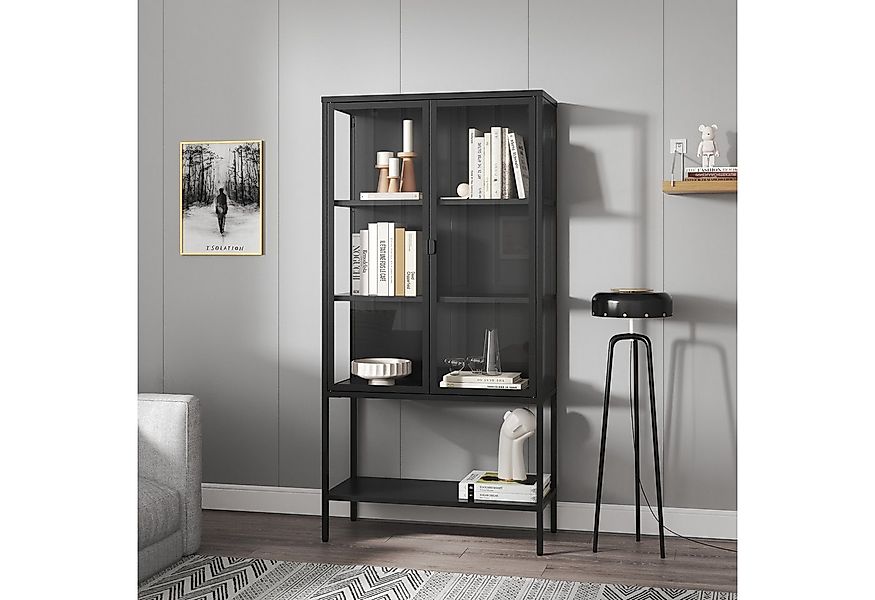 en.casa Standvitrine »Borshavisa« Stahl 2-türig 160 x 80 x 35 cm Schwarz günstig online kaufen