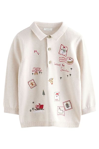 Next Polokragenpullover Strick-Poloshirt mit Weihnachtsstickerei (1-tlg) günstig online kaufen