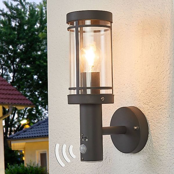 Lindby Außenwandlampe Djori, Sensor, anthrazit, Edelstahl günstig online kaufen
