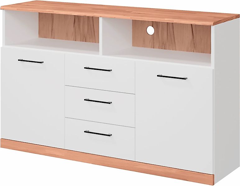 Home affaire Sideboard "Ribe,130cm breit,80cm hoch,Oberplatte Holz massiv,6 günstig online kaufen