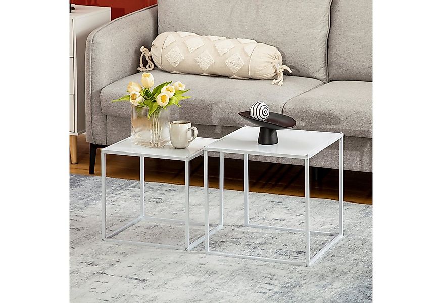 HOMCOM Couchtisch 2er-Set, mit Stahlgestell (Kaffeetisch, 2-St., Eckiger Be günstig online kaufen