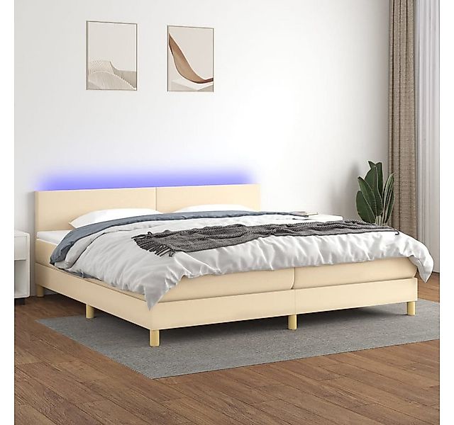 vidaXL Boxspringbett Boxspringbett mit Matratze LED Creme 200x200 cm Stoff günstig online kaufen