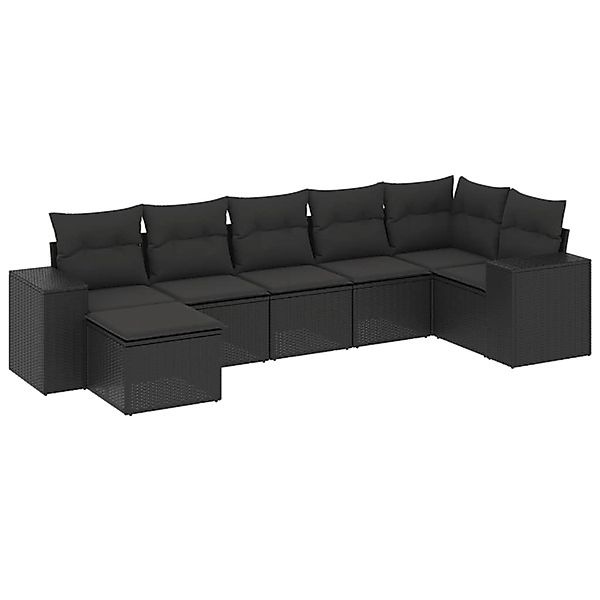 vidaXL 7-Tlg Garten-Sofagarnitur mit Kissen Schwarz Poly Rattan 3222874 günstig online kaufen
