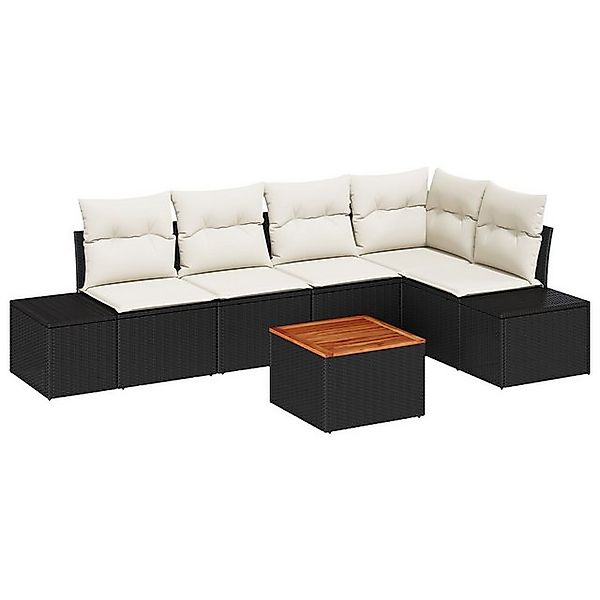 vidaXL Loungesofa 6-tlg. Garten-Sofagarnitur mit Kissen Schwarz Poly Rattan günstig online kaufen