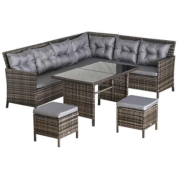 Sitzgarnitur Polyrattan Gartenmöbel Set Lounge Grau, inkl. Sofagarnitur & K günstig online kaufen