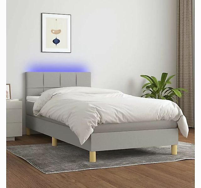 vidaXL Boxspringbett Boxspringbett mit Matratze LED Hellgrau 90x190 cm Stof günstig online kaufen