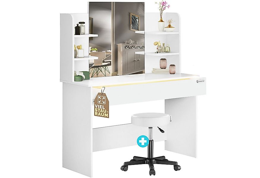 Casaria Schminktisch Lucia, mit Spiegel und Hocker LED Schublade Schminkkom günstig online kaufen