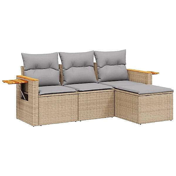 vidaXL 4-Tlg Garten-Sofagarnitur mit Kissen Beige Poly Rattan 3226745 günstig online kaufen