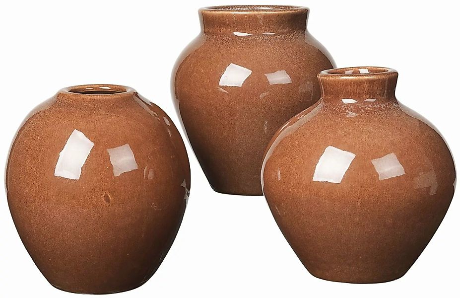 Broste Copenhagen Vasen Ingrid Vase S Set 3tlg. Keramik Caramel Cafe günstig online kaufen