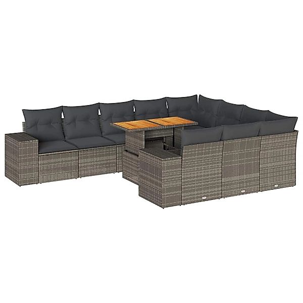 vidaXL 10-Tlg Garten-Sofagarnitur mit Kissen Grau Poly Rattan Akazie 332742 günstig online kaufen