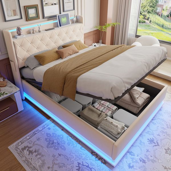 Merax Polsterbett mit LED-Beleuchtung & USB-Ladeanschluss günstig online kaufen