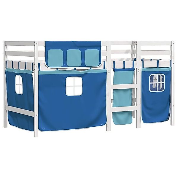 vidaXL Kinderhochbett mit Vorhängen Blau 90x190 cm Massivholz Kiefer 328383 günstig online kaufen