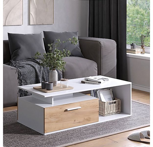 Vicco Couchtisch Roland, Weiß/Goldkraft Eiche, 118 x 59 cm (1-St) günstig online kaufen