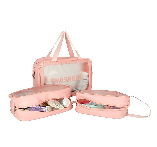 Ikonka Reisetasche Kosmetiktaschen-Set 3-teilig Transparent Pink oder Schwa günstig online kaufen