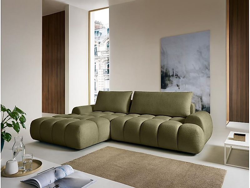 Ecksofa mit Schlaffunktion - Ecke links - Chenille - Grün - FARNETA günstig online kaufen