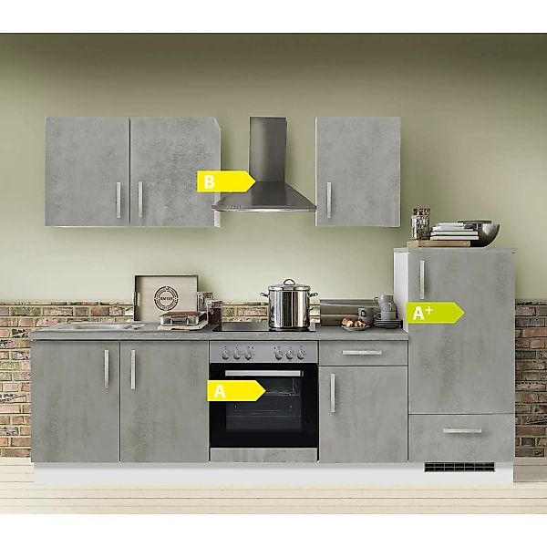 Küchenzeile Premium Beton inklusive E-Geräte, MANCHESTER-87, Breite 270cm günstig online kaufen