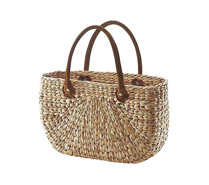 Kobolo Shopper Korbtasche aus Wasserhyazinthe natur Ledergriffe günstig online kaufen