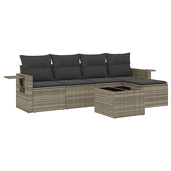 vidaXL 6-Tlg Garten-Sofagarnitur mit Kissen Hellgrau Poly Rattan 3220101 günstig online kaufen
