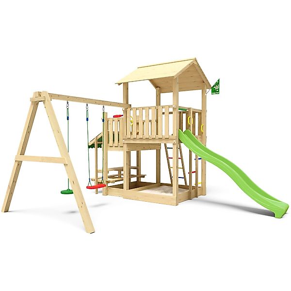 Jungle Gym Spielturm Skyline Holz Picnic Modul Doppelschaukel Rutsche Hellg günstig online kaufen