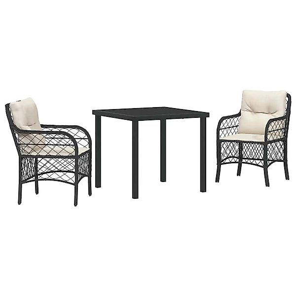 vidaXL Garten Essgruppe mit Kissen 3-Tlg Schwarz Poly Rattan 3380197 günstig online kaufen