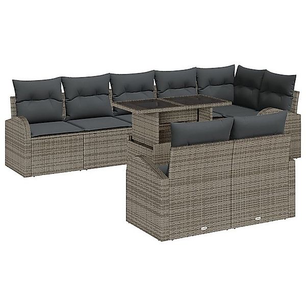 vidaXL Loungesofa 9-teiliges Garten-Sofa-Set mit Kissen Grau Poly-Rattan, 9 günstig online kaufen