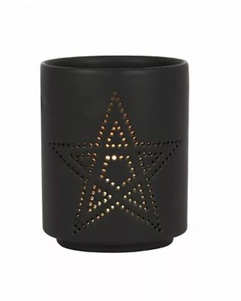Schwarzer Teelichthalter mit Pentagram Cut Out Partydeko schwarz günstig online kaufen