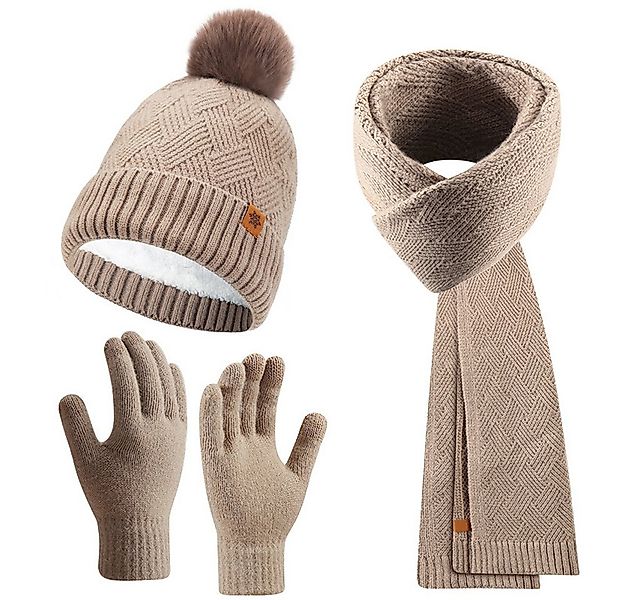 Coonoor Mütze & Schal Damen Winter-Set, Mütze mit Bommel, Schal & Touchscre günstig online kaufen