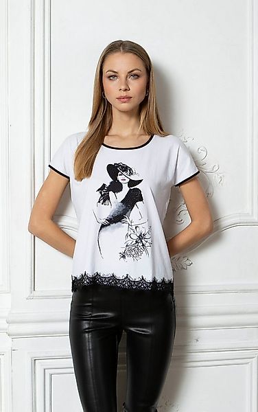 Passioni T-Shirt mit Spitzenbesatz und Modeillustration günstig online kaufen
