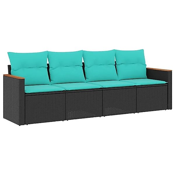 vidaXL 4-Tlg Gartensofa-Set mit Kissen Schwarz Polyrattan 3225770 günstig online kaufen