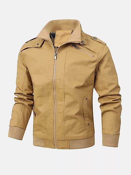Herren Baumwolle einfarbig Reißverschluss vorne Casual Jacken mit Taschen günstig online kaufen