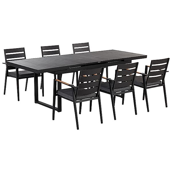 Beliani Gartentisch Set VALCANETTO/TAVIANO Schwarz Grau Heller Holzfarbton günstig online kaufen