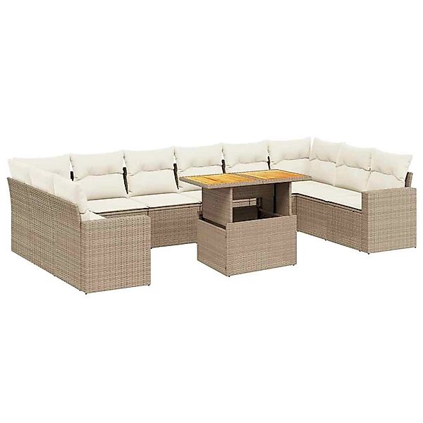 vidaXL 11-Tlg Garten-Sofagarnitur mit Kissen Beige Poly Rattan 3271485 günstig online kaufen