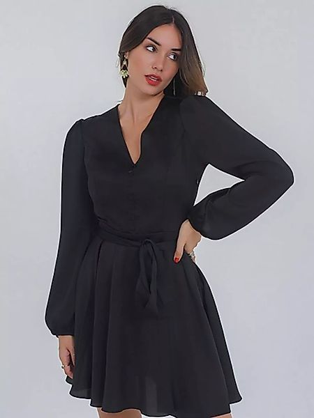 Freshlions Satinkleid Kleid 'Lilla' L schwarz Sonstige, Taillentunnelzug günstig online kaufen