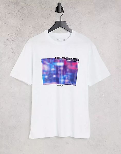 Topman – T-Shirt in Weiß mit „Blocked“-Print günstig online kaufen