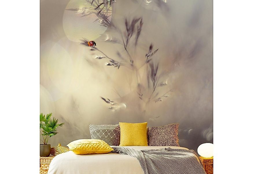 Bilderdepot24 Fototapete Tiere Marienkäfer Wiesengras Beige Modern Wanddeko günstig online kaufen