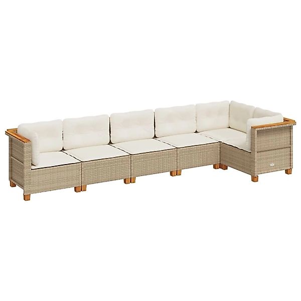 vidaXL 6-Tlg Garten-Sofagarnitur mit Kissen Beige Poly Rattan 3261847 günstig online kaufen