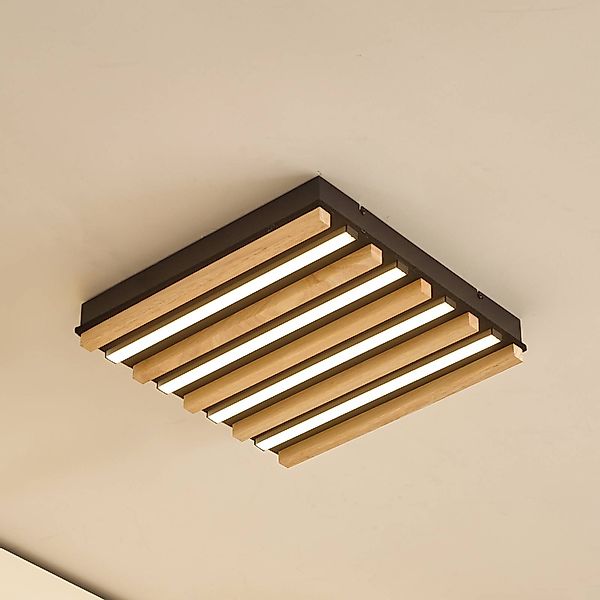 Lindby LED-Deckenleuchte Firka, weiß, Holz, 42cm, CCT, dim. günstig online kaufen